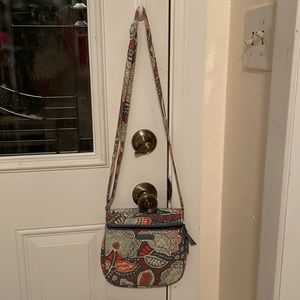 Vera Bradley slate blue with flowers quilted crossbody purse